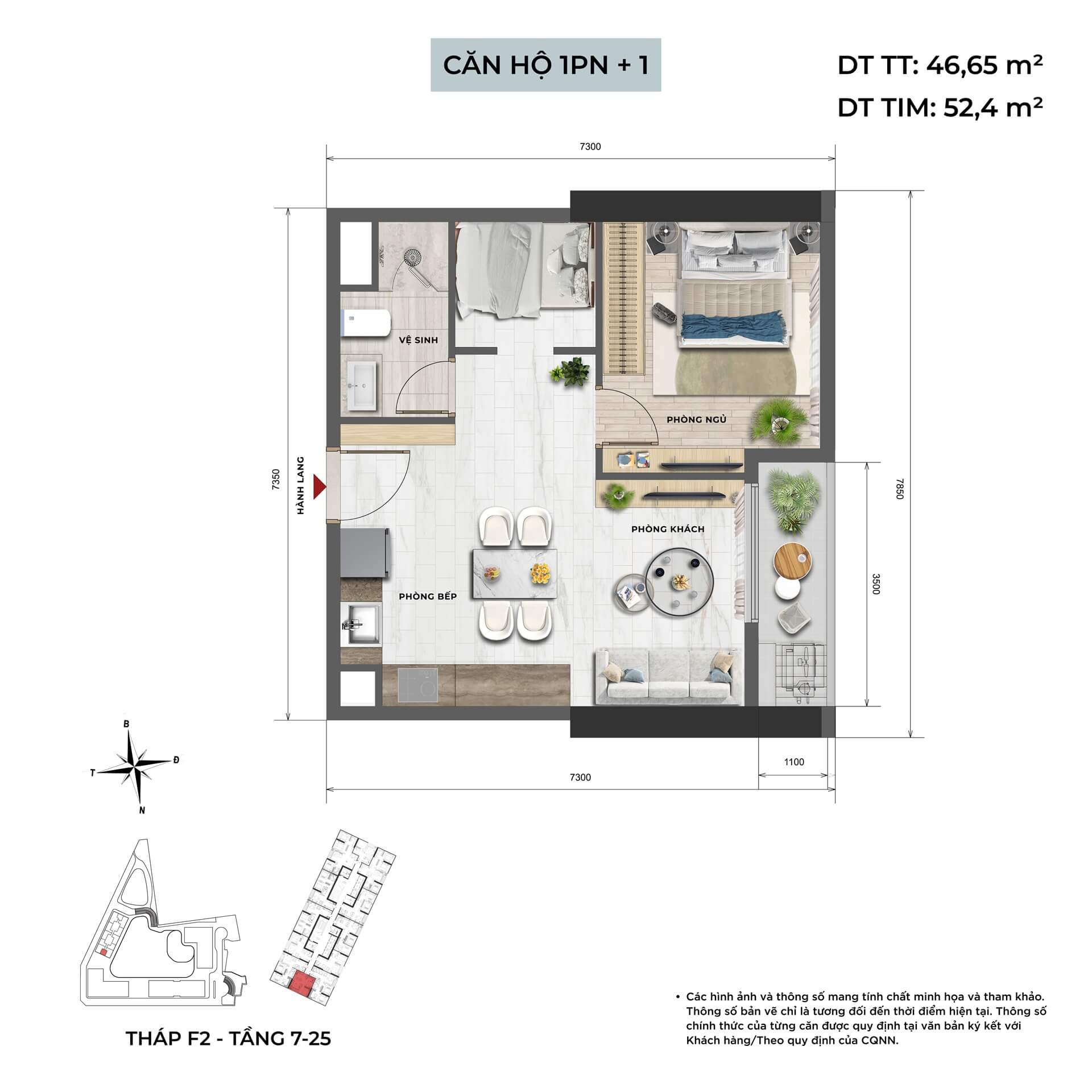 thiết kế căn hộ 1 phòng ngủ+1 dự án Legacy89 Hưng Yên