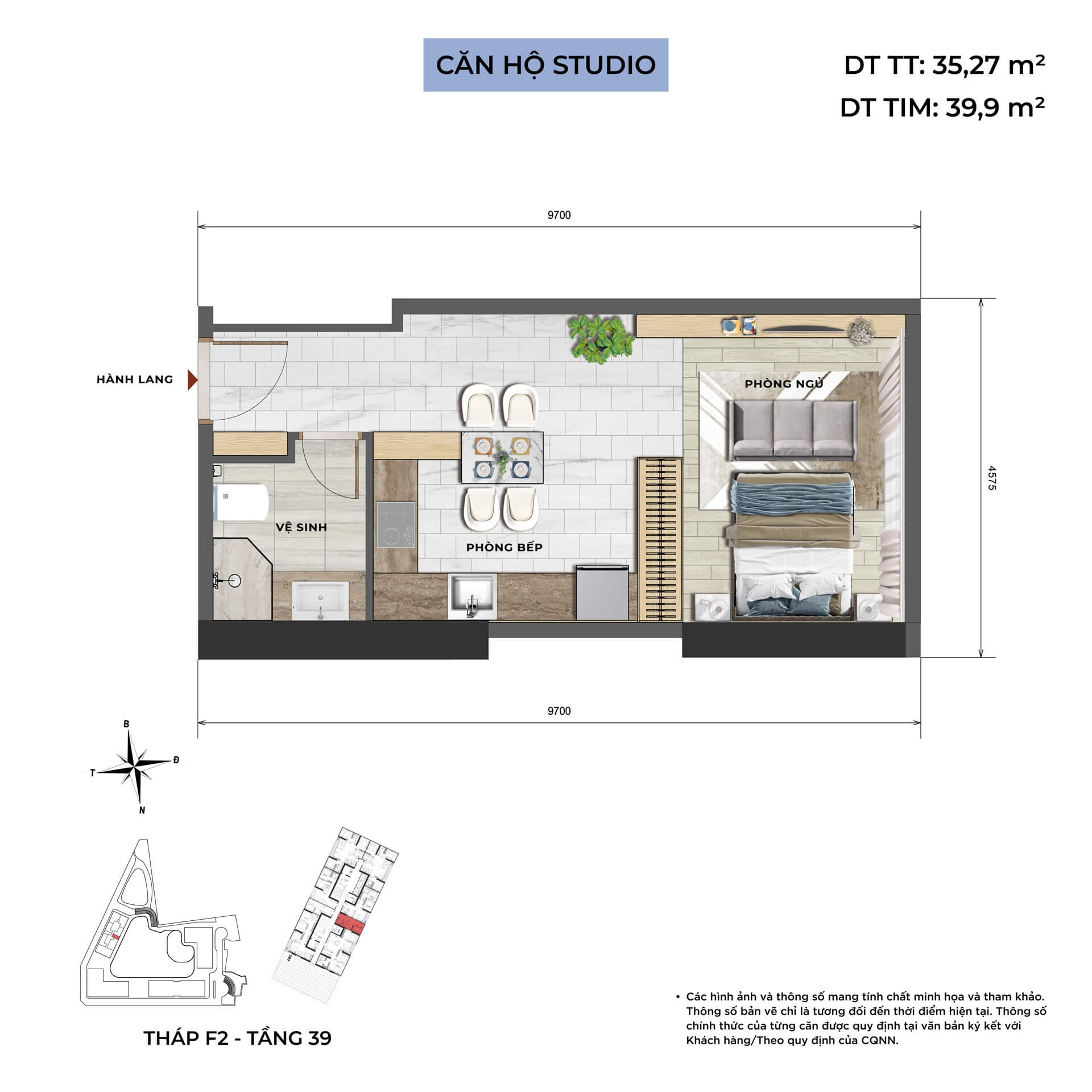 thiết kế căn hộ studio dự án Legacy89 Hưng Yên